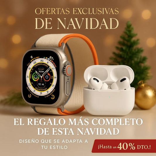 Combo Navidad: Smartwatch Ultra + audífonos Bluetooth + 7 correas