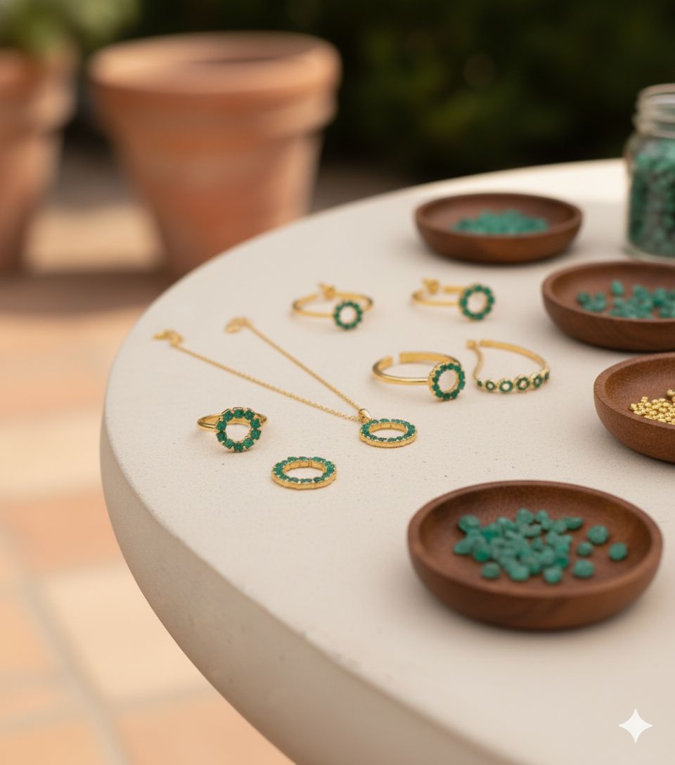 Exclusivo anillo de esmeraldas en bruto y baño en oro de 24 quilates